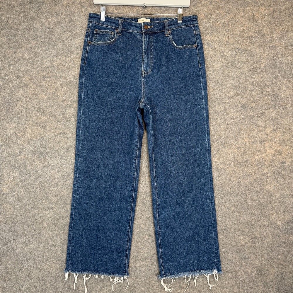 Oliver Logan Aberdeen Wide Leg Crop Jeans Womens 31 High Rise Frayed Raw Hem